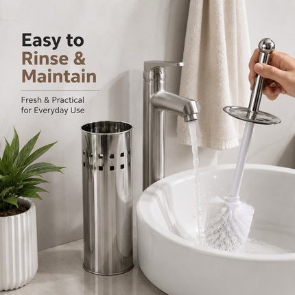 Toilet Brush and Holder Set Stainless Steel Bathroom WC Deep Cleaning Brush 38cm
