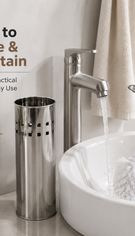 Toilet Brush and Holder Set Stainless Steel Bathroom WC Deep Cleaning Brush 38cm