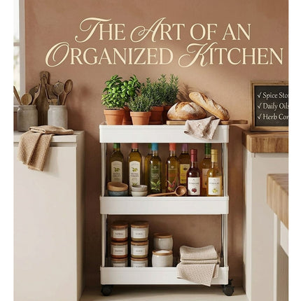 SLIM TROLLEY KITCHEN BATHROOM SLIDER STORAGE SPICE RACK HOLDERS SHELF ON WHEELS