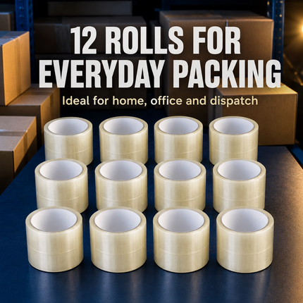 Parcel Tape 48mm X 66m Strong Heavy Duty for Secure Box Packing 12-Rolls Clear