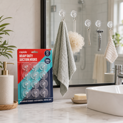 Suction Wall Hooks 12-Pack Clear Heavy Duty Holders
