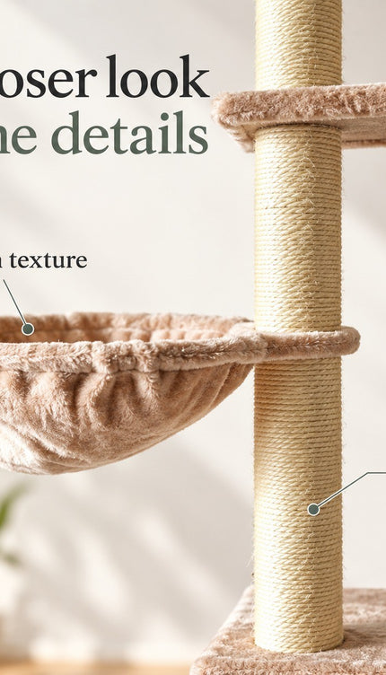 Floor to Ceiling Cat Tree 252cm Multi Level Sisal Scratching Post Hammock Toy