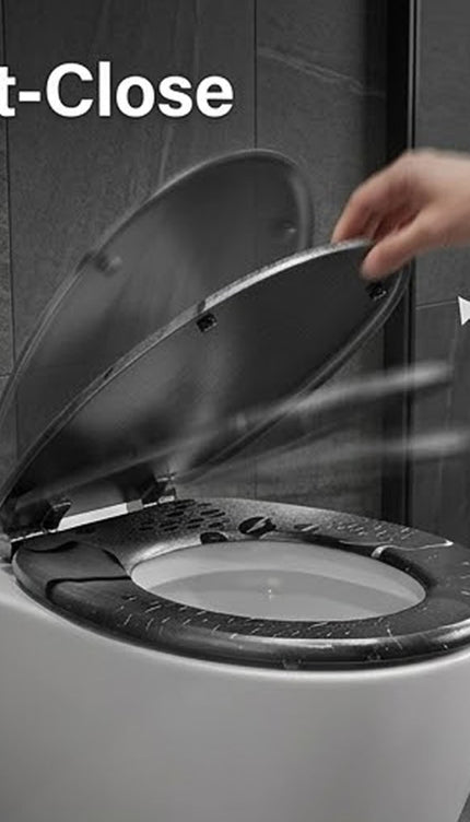 18" Universal Toilet Seat Black Water Droplets Easy Fit Wooden Bathroom WC Seat