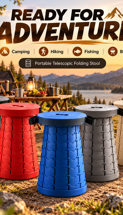 Retractable Folding Stool 45cm Portable Telescopic Seat 250KG Camping Fishing