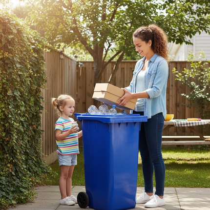Recycling Wheelie Bin Dustbin Rubbish Waste Trash Kitchen Home Office 50L Blue