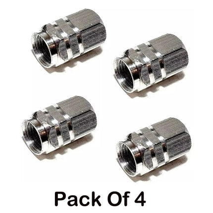 METAL TYRE VALVE DUST CAPS 4 PCS SILVER CAR VAN BIKE WHEEL STEM AIR VALVE CAP