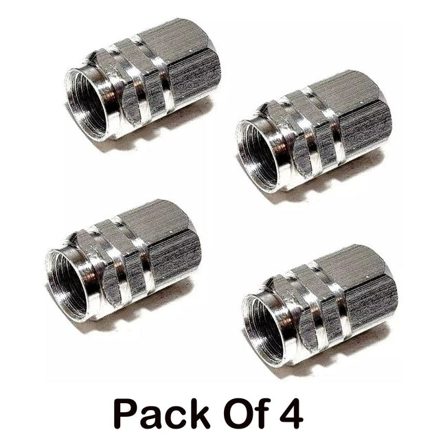 METAL TYRE VALVE DUST CAPS 4 PCS SILVER CAR VAN BIKE WHEEL STEM AIR VALVE CAP