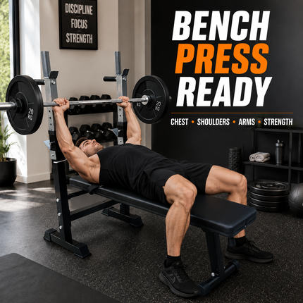 Adjustable Weight Bench With Barbell Rack Flat Workout Exercise Gym Bench Press