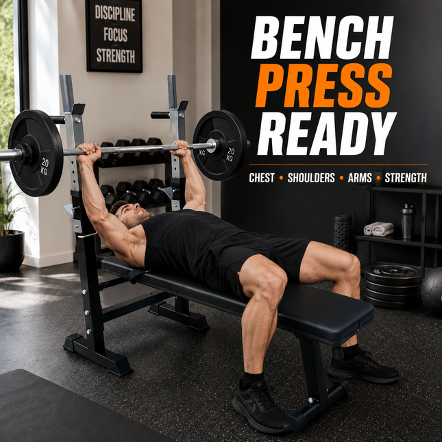 Adjustable Weight Bench With Barbell Rack Flat Workout Exercise Gym Bench Press