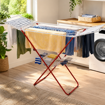 Winged Folding Clothes Airer Heavy Duty Metal Laundry Drying Rack Indoor 18M