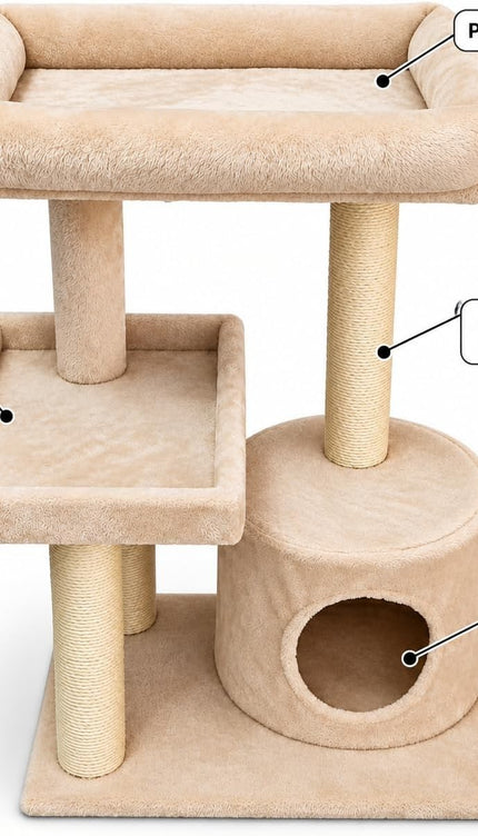 Mid-Height Cat Tree Tower 80CM Multi Level Activity Centre Sisal Scratching Post