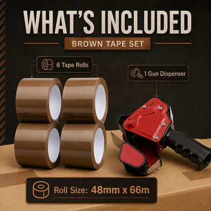 Tape Gun Dispenser with 6 Brown or Clear Packing Tape Rolls 48mm x 66m