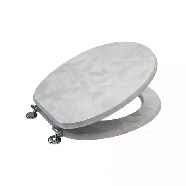 18" UNIVERSAL BATHROOM TOILET SEAT GREY MARBLE STONE CLOSE WC SEAT + FITTINGS