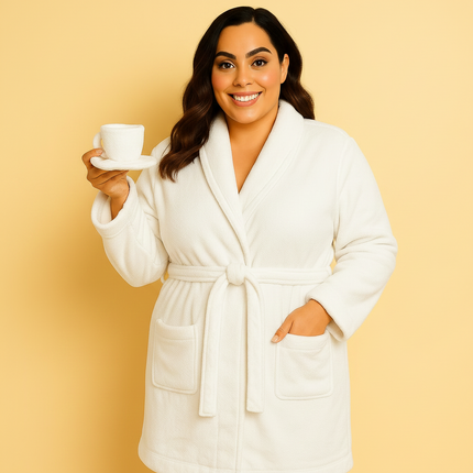 XX-Large Unisex White Cotton Terry Bathrobe Gown – Soft Spa Robe for Men & Women