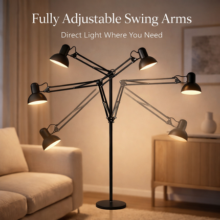 Modern Metal Floor Lamp Flexible Swing Arms for Reading Adjustable Swing Light