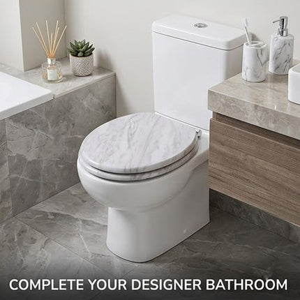 Universal Toilet Seat Classic Mable Finish Wooden Bathroom WC Seat &Fittings 18"
