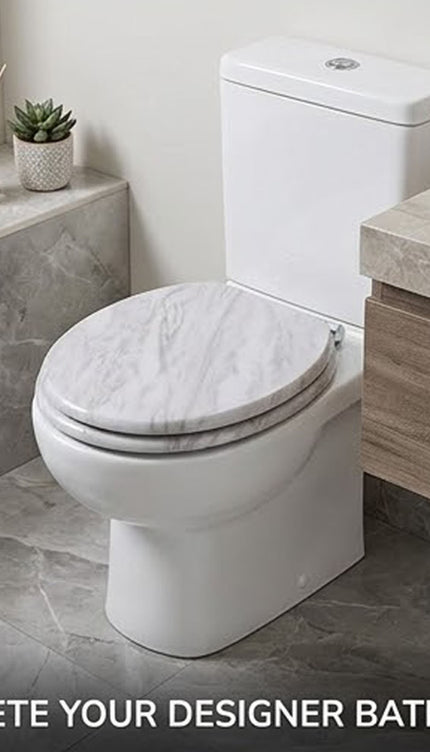 Universal Toilet Seat Classic Mable Finish Wooden Bathroom WC Seat &Fittings 18"