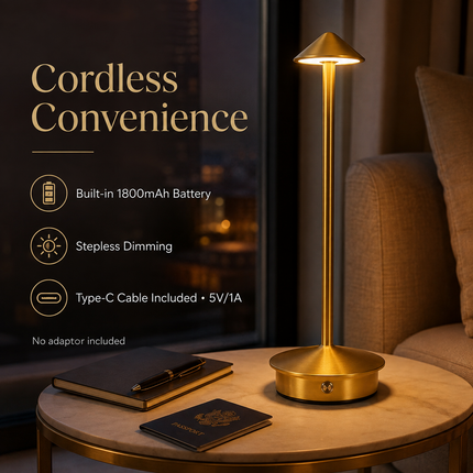 Cordless LED Table Lamp USB-C Rechargeable Dimmable Metal Light 3 Colour Modes