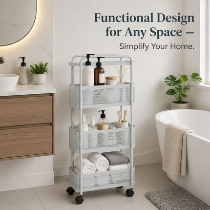 4 Tier Slim Rolling Utility Cart White Plastic Storage Organizer With Wheels
