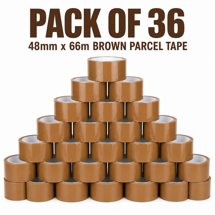 Parcel Tape 48mm X 66m Strong Heavy Duty for Secure Box Packing 36-Rolls Brown
