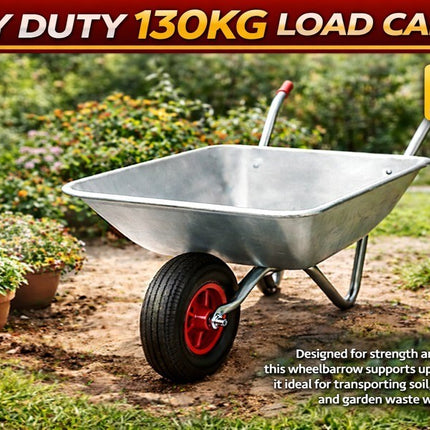 Wheelbarrow Home Garden Cart Galvanised Metal with Pneumatic Tyre Silver 130kg