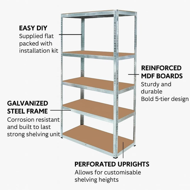 5 Tier Steel Garage Shelving Unit – Silver