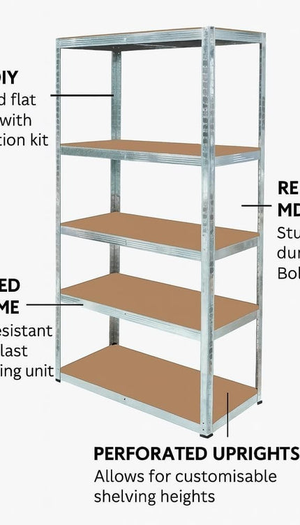 5 Tier Steel Garage Shelving Unit – Silver.