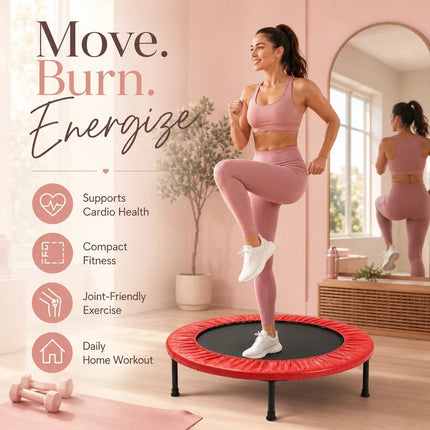 Mini Fitness Trampoline Red Portable Cardio Workout Exercise Rebounder 36 Inch