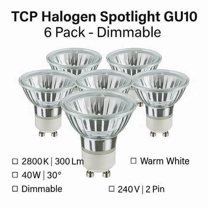 Spot Light Bulb 6 Pcs GU10 2800K 300Lm 40W 30° Dimmable Warm White Halogen Bulb