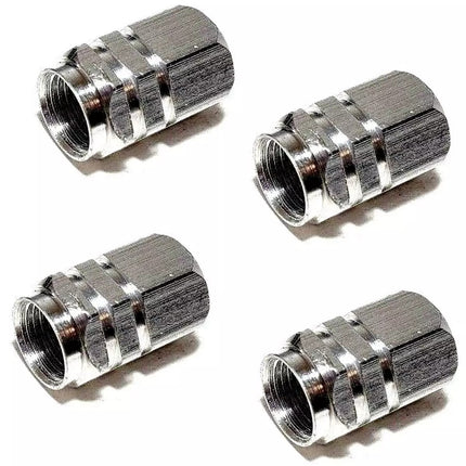 METAL TYRE VALVE DUST CAPS 4 PCS SILVER CAR VAN BIKE WHEEL STEM AIR VALVE CAP