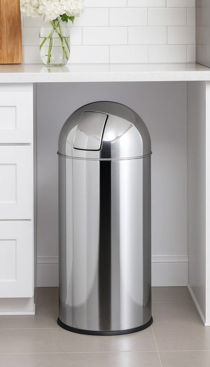 50L Stainless Steel Trash Bin Cylindrical Waste Can Swing Lid Indoor Outdoot