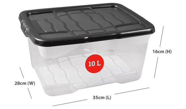 4x Curve Storage Boxes With Lid 10L Clear Plastic Home Office Underbed Organizer