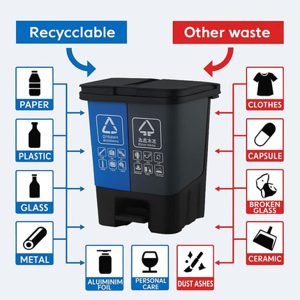 16L 20L 40L Recycling Pedal Bin Double Compartment Kitchen Waste Dustbin