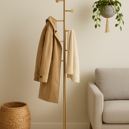 Gold Metal Coat Stand Garment Rack 8 Hook Jacket Umbrella Hanger Clothes Rack