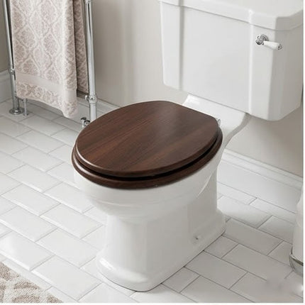 Universal Toilet Seat Dark Brown Wooden MDF Bathroom WC Easy Fit With Fittings