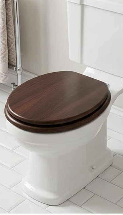 Universal Toilet Seat Dark Brown Wooden MDF Bathroom WC Easy Fit With Fittings
