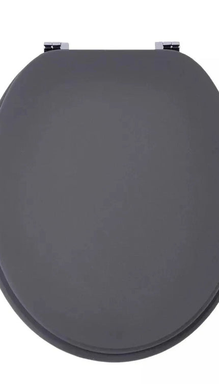 18" Universal MDF Bathroom Toilet Seat Grey Easy Fit WC Seat with Fittings