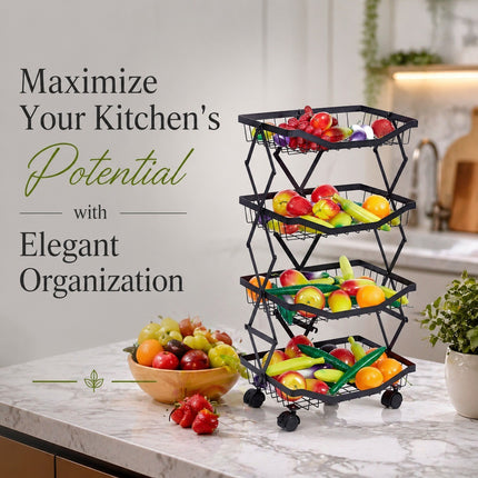 4 Tier Folding Rolling Fruit & Vegetable Storage Trolley Kitchen Cart With Wheel