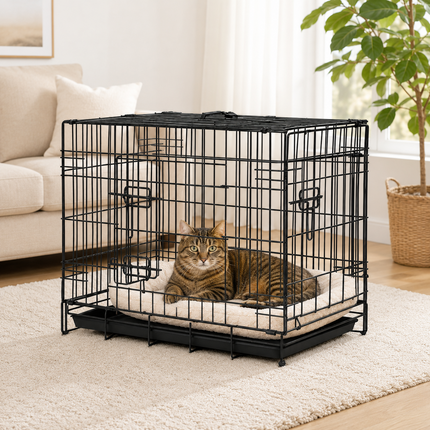 Pet Cage With Tray 48 Inch Heavy Duty Metal Cat Dog Crate Kennel
