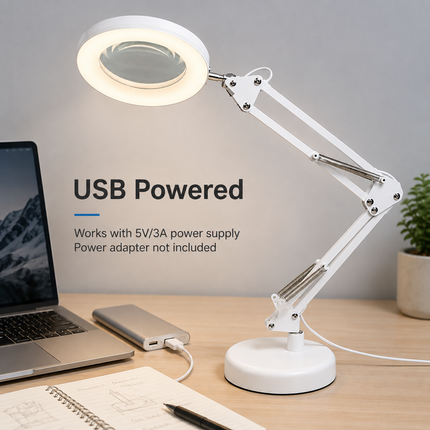 3X Magnifying Glass LED Desk Lamp Stepless Dimmable 3 Colour Swing Arm