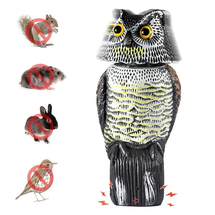 Large Decoy Owl Bird Deterrent with 360° Rotating Head Garden Outdoor Scarer