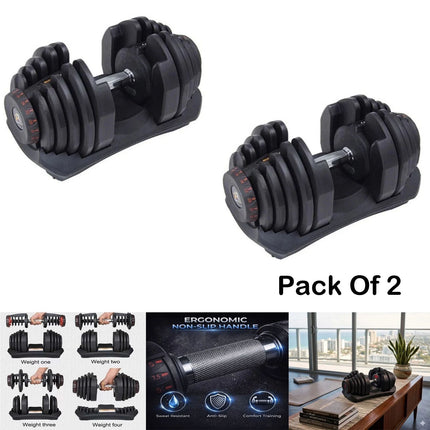 2x Adjustable Quick Dial Dumbbell Set