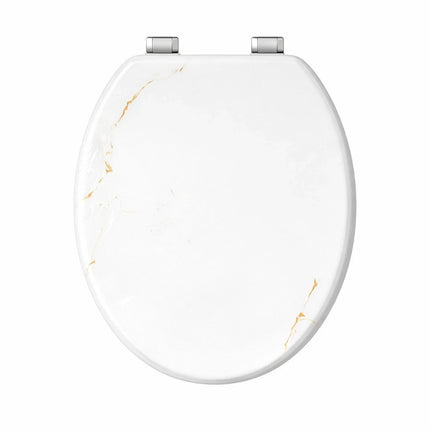 Universal Toilet Seat Gold Vein Marble Design Easy Fit WC Seat With Fitting 18"