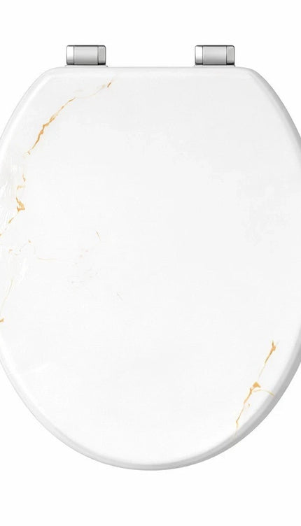 Universal Toilet Seat Gold Vein Marble Design Easy Fit WC Seat With Fitting 18"