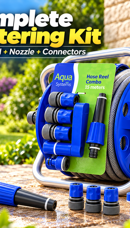 Garden Hose Reel Cart with 1/2" 15M Hose Portable Trolley Spray Nozzle Connector