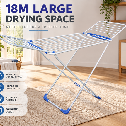 Winged Folding Clothes Airer Heavy Duty Metal Laundry Drying Rack Indoor 18M/25M