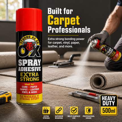 Heavy Duty Spray Adhesive Glue 500ml Extra Strong Bond Carpet Tile Fabric