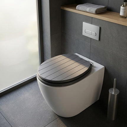 18" Universal Toilet Seat Grey Groove MDF Wooden Bathroom WC Easy Fit Seat
