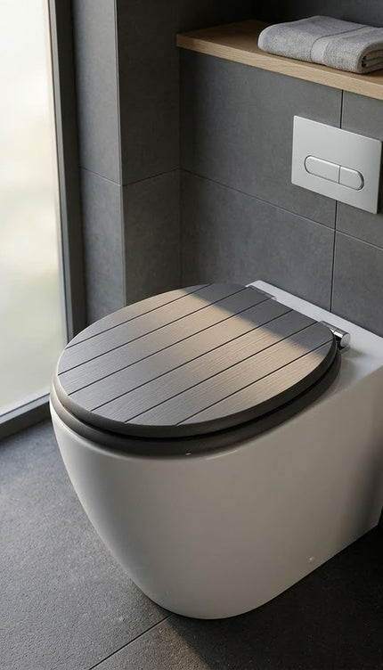 18" Universal Toilet Seat Grey Groove MDF Wooden Bathroom WC Easy Fit Seat