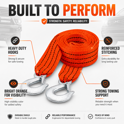 Tow Strap With Hooks 4m Heavy Duty Recovery Belt